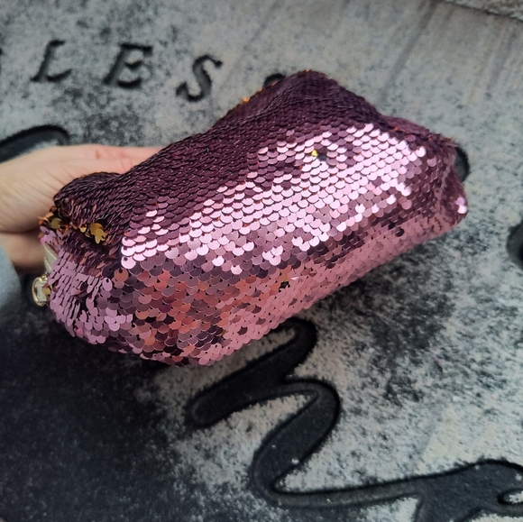 Tarte Pink Sequin Cosmetic Bag with Rectangular Shape and Shimmering Surface - Picture 6 of 10